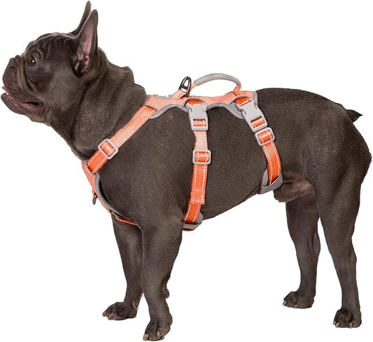 Huntboo No Escape Dog Harness, Escape Proof Harness, Fully Reflective Harness with Padded Handle, Breathable,Durable, Adjustable Vest for Medium Dogs Walking, Training, and Running Gear (Orange,M)