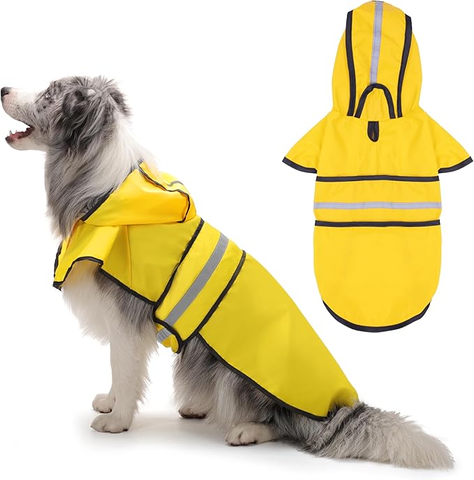 Paiaite Dog Raincoat: Hooded Slicker Poncho, Durable Waterproof Jacket with Reflective Stripes, Convenient Leash Hole, and Adjustable Fit, Perfect for Small, Medium, and Large Dogs Yellow 3XL