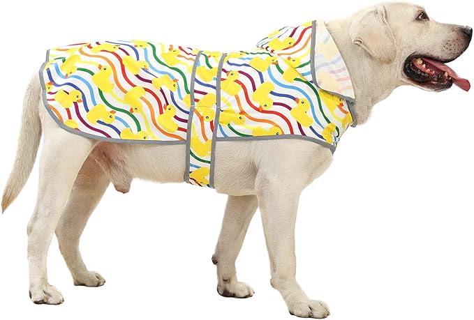 Dog Rain Coat for Large Dogs Waterproof Hooded Rain Jacket with Reflective Strips Leash Hole & Poncho Adjustable Fit (Rainbow,XL)