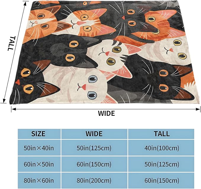 Cat Gifts, Kitten Blanket for Adults Women Kids, 50x60 in, Cozy Fuzzy Warm Soft Throw Blankets for Bedroom, Camping, Couch, Decor