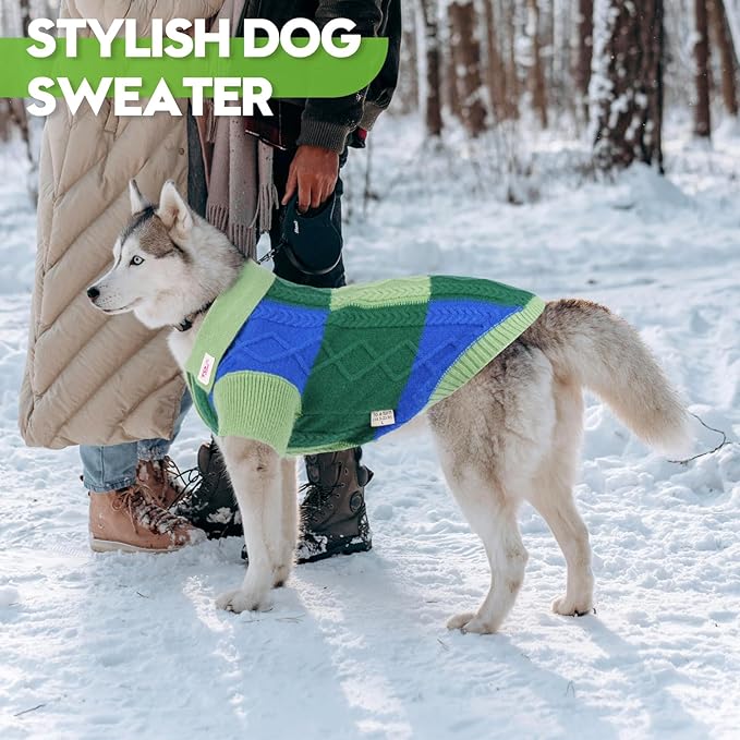 Pullover Dog Sweater,Half Chest Lapel Design Pet Sweaters for Dogs Boys or Girls,Pet Knitted Dog Clothes,Pet Clothing,Suitable for Various Sizes or Breeds Dogs Sweaters(Green Group 2XL)