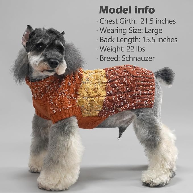 KYEESE Dog Sweater Color Block Dog Sweaters for Medium Dogs Boy with Fuzzy Thread Knitted Turtleneck Pet Sweater Fall Winter Dogs Clothes, Brown, XXL