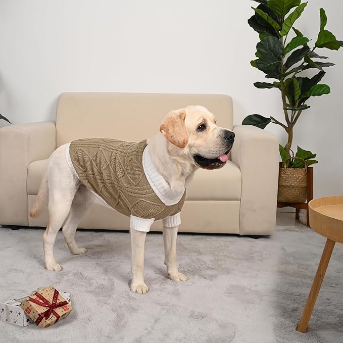 Dog Sweater for Large Dogs Argyle Cable Knit Turtleneck Pullover Winter Clothes Boys Girls Stretch Golden Retriever Labrador Bulldog Pitbull Doberman Pet (XL, Brown)