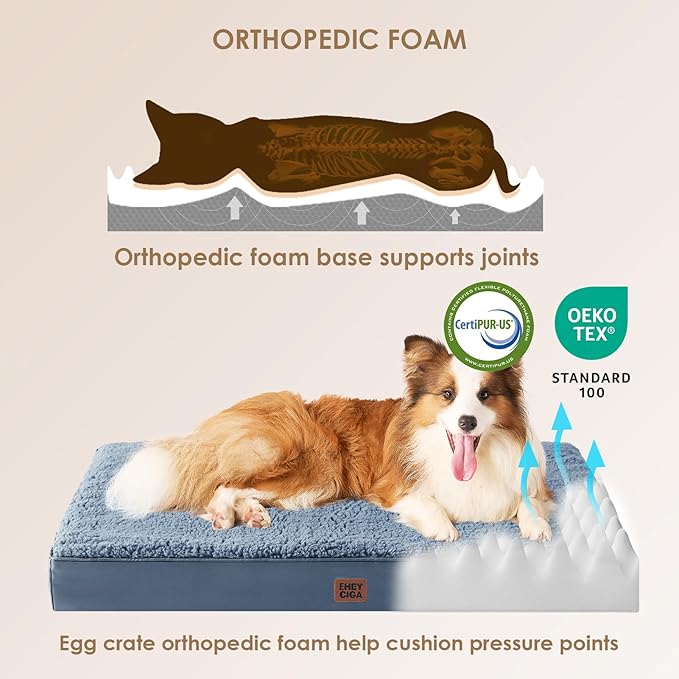 EHEYCIGA Orthopedic XXL Dog Beds for Jumbo Dogs with Removable Washable Cover for Crate, Spa Blue, 47x29