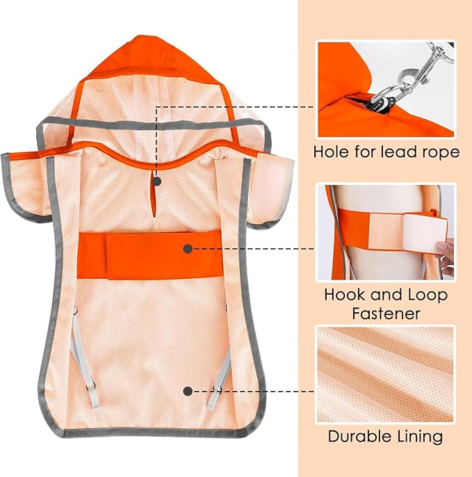 SlowTon Dog Raincoat, Adjustable Dog Rain Jacket Clear Hooded Double Layer, Waterproof Poncho with Reflective Strip Straps and Storage Pocket for Small Medium Large Dogs Puppies(OR L)