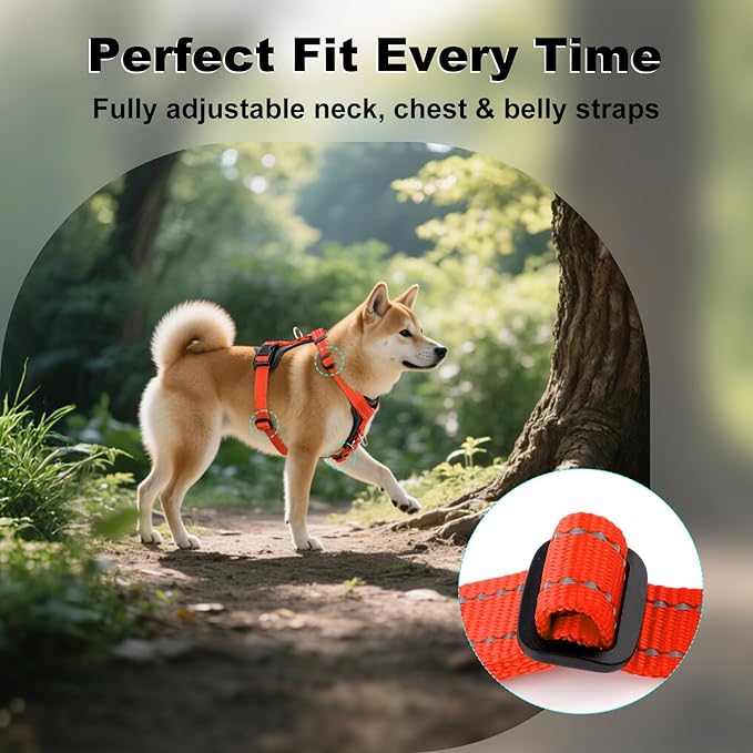 Plutus Pet Adjustable No Pull Dog Harness with Leather Accents, Heavy Duty Reflective Nylon Vest for Training, Hiking, Easy Walk Harness for Small, Medium, Large Dogs (Orange, XL)