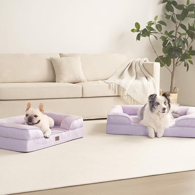 EHEYCIGA Orthopedic Dog Bed for Medium Dogs, Waterproof Memory Foam Medium Pet Beds with Sides, Non-Slip Bottom and Egg-Crate Foam Dog Couch Bed with Washable Removable Cover, Lilac