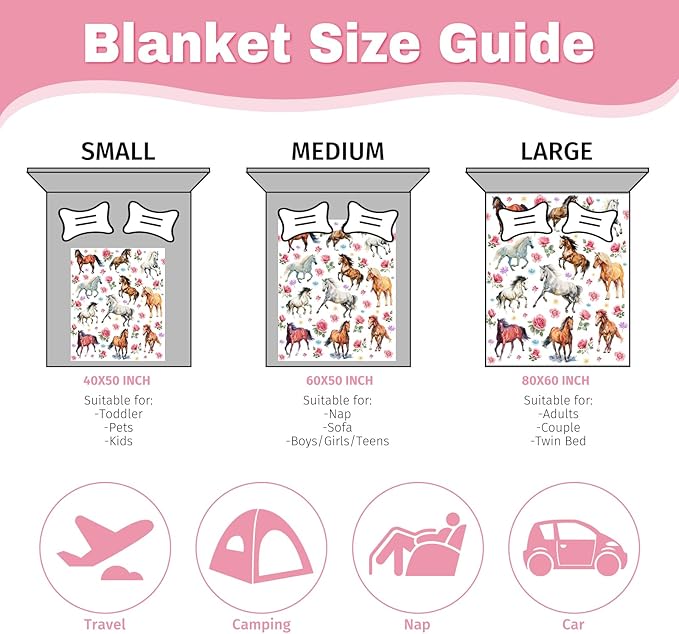 Horse Blanket for Girls Women, Soft Flannel Fleece Throw Gifts, Lightweight Cozy Horse Decor Blanket 40"x50"