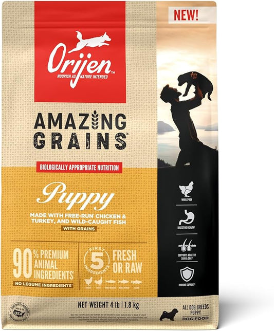 ORIJEN Amazing Grains High Protein Dry Dog Food Puppy Recipe 4lb Bag