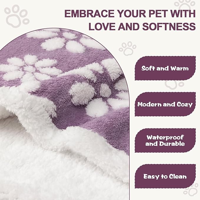 Waterproof Blanket for Dog Puppy Cat, Cute 3D Textured Flower Dog Blanket for Bed Couch Sofa, Soft Liquid Pee Proof Pet Furniture Protector, 30"x40", Purple