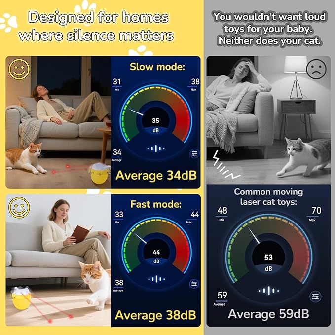 Cat Laser Toy Automatic with Dual Beams, Quiet 35–38dB Rotation, Wobble Base & 3 Modes – Automatic Laser Cat Toy for Indoor Cats and Kittens, Fun Interactive Play
