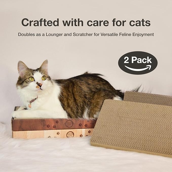 Necoichi Cardboard Cat Scratcher Bed for Indoor Cats - Cat Scratching Board (16" Regular, c. Replacement 2 Pads)