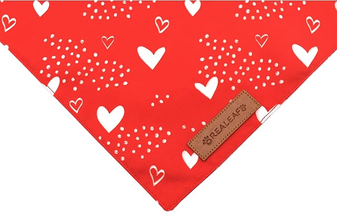 Realeaf Valentine's Day Dog Bandanas 2 Pack, Reversible Heart Dog Scarf for Boy and Girl, Premium Durable Fabric, Holiday Love Bandana for Large and Extra Large Dogs Pets (X-Large)