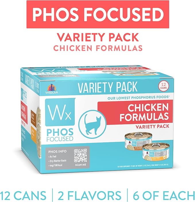Weruva Wx Phos Focused Chicken Formulas 5.5oz Can Variety Pack, Pack of 12