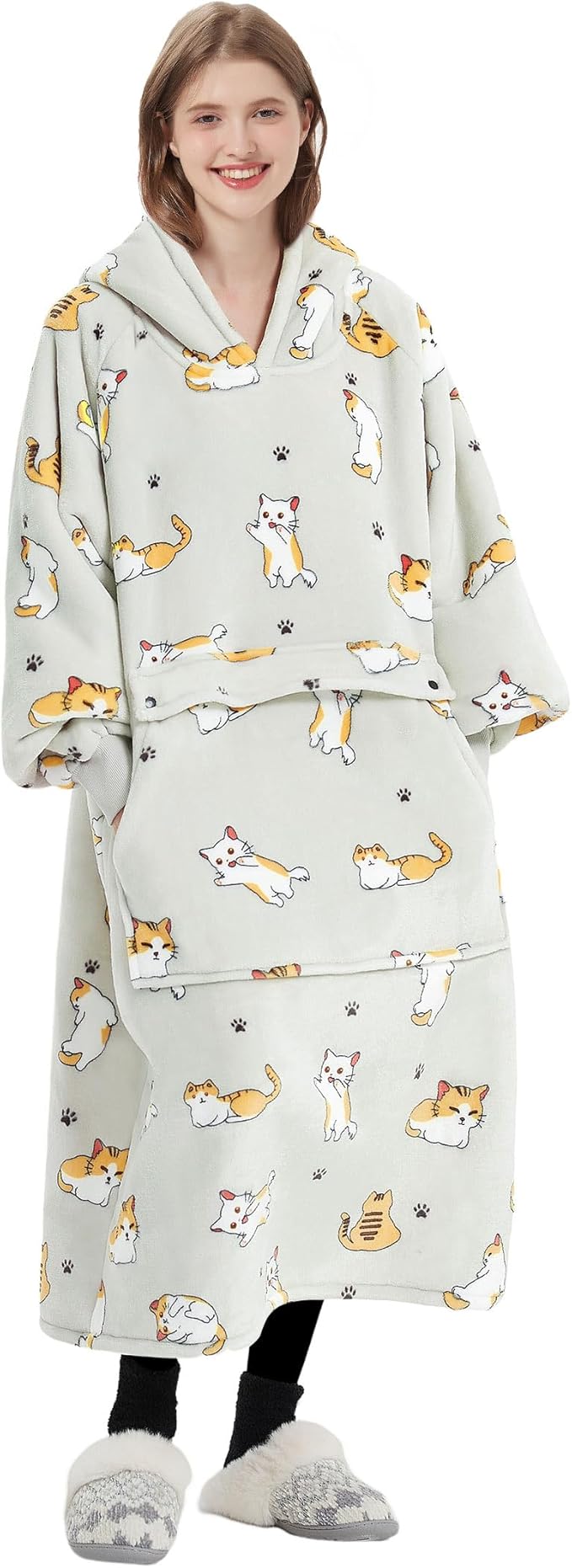 KFUBUO Wearable Blanket Hoodie for Adults Long Sherpa All Patterns Cat Oversized Sweatshirt Blanket with Pockets Birthday Gifts for Women