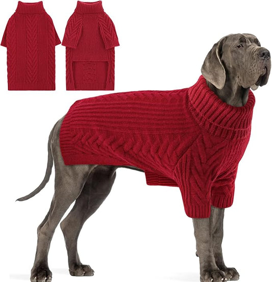 Dog Knitted Sweaters for XXXX-Large Dogs, Pet Winter Turtleneck Warm Pullover Thick Sweatshirt Greyhound Bernese Mountain (Red, 3XL)