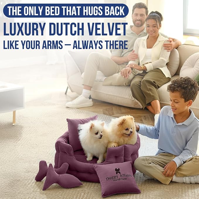 Luxury Dog Bed Chesterfield – Handcrafted Velvet Throne for Dogs | Joint Support, Calming & Temp-Regulating Comfort | Durable 5+ Years, Anti-Claw, Washable 100+ Times – XS, Purple