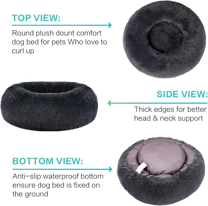 SAVFOX Plush Calming Dog Beds, Donut Dog Bed for Small Dogs, Medium, Large & X-Large, Comfy Cuddler Dog Bed and Cat Bed in Faux Fur, Washable Dog Bed, Multiple Sizes XS-XXL