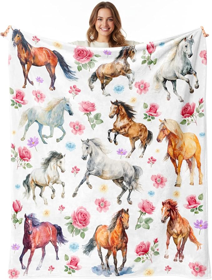 Horse Blanket for Girls Women, Soft Flannel Fleece Throw Gifts, Lightweight Cozy Horse Decor Blanket 40"x50"