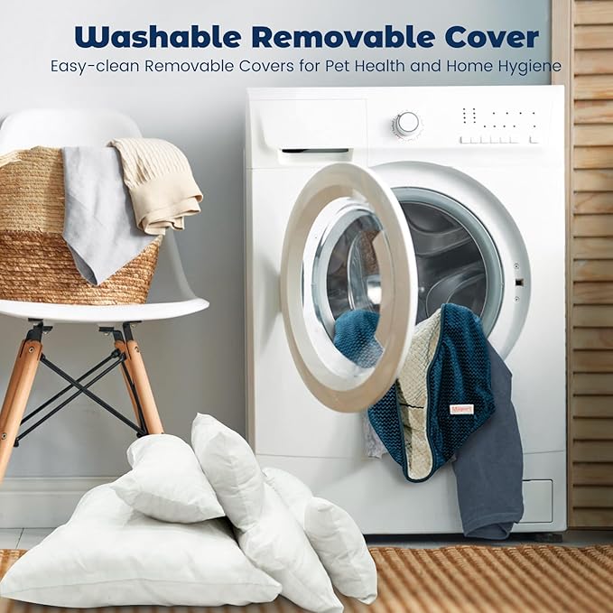 Miguel Removable Washable Dog Bed for Medium Dog Easy Clean - Rectangle Pet Bed for Large Cats with Zipper Cover Bolster Cuddle Puppy Bed with Supportive Side Wall Slip-Resistant Bottom, Blue 35 Inch