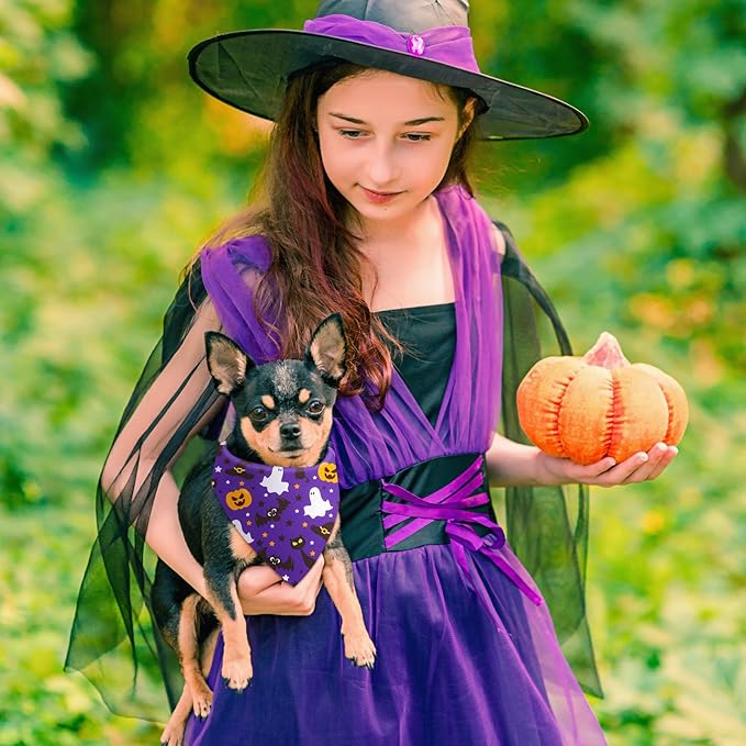 Preboun 50 Pcs Halloween Dog Bandanas Bulk Pumpkin Ghost Bandanas for Dogs Colorful Triangle Kerchief Bibs Scarf Set for Pet Costume Photo Props Accessories Pet Shops, 25 Styles (19.7 x 13.8 x 13.8)