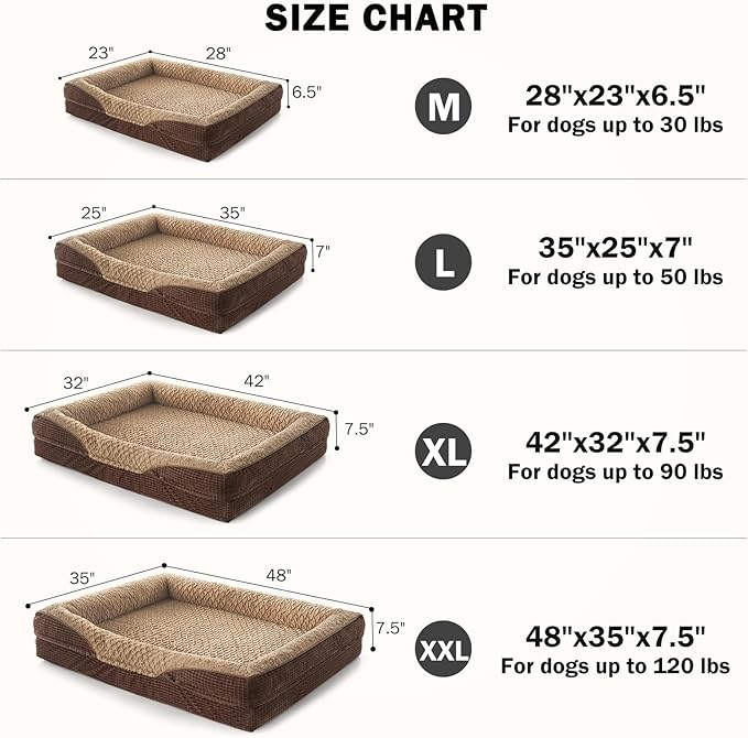 INVENHO Orthopedic Dog Bed Medium Size, Washable Egg-Crate Memory Foam Dog Couch Bed with Washable Removable Cover, Waterproof Lining and Nonskid Bottom