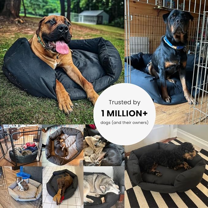 K9 Ballistics Tough Ripstop Oval Bolster Dog Bed, Calming Round Den Shape, Scratch Resistant, Machine Washable - Large, Black Ripstop