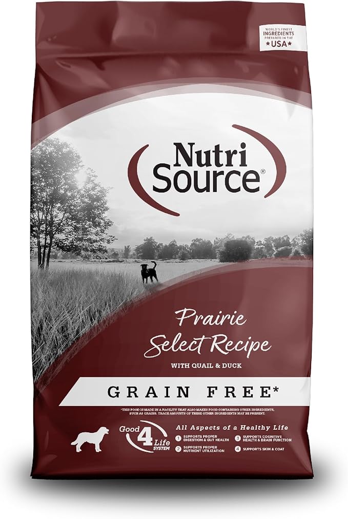 NutriSource Prairie Select Grain Free Dry Dog Food, Quail and Duck, 12LB
