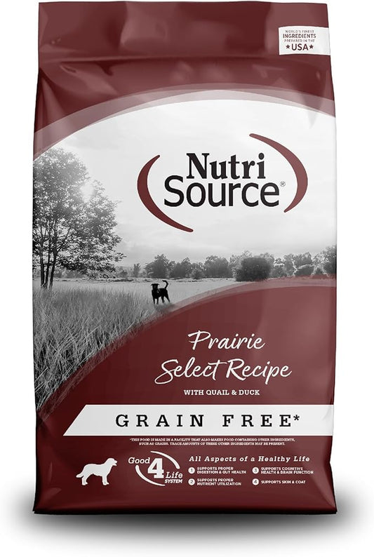 NutriSource Prairie Select Grain Free Dry Dog Food, Quail and Duck, 12LB