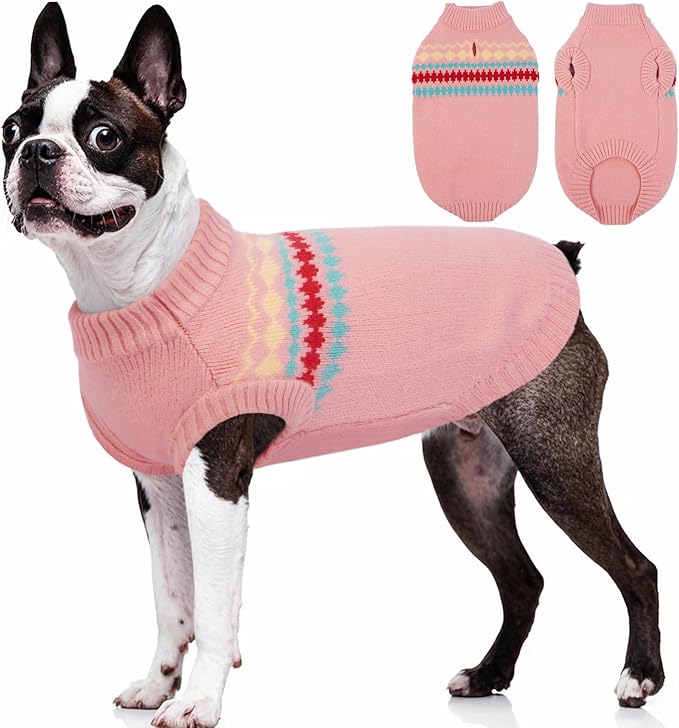 Kuoser Dog Sweater, Dog Sweaters for Medium Dogs Girl Boy, Christmas Dogs Sweater Knitwear, Warm Pet Pullover Sweatshirt Doggie Winter Clothes Apparel for French Bulldog, Boston Terrier, Pink M