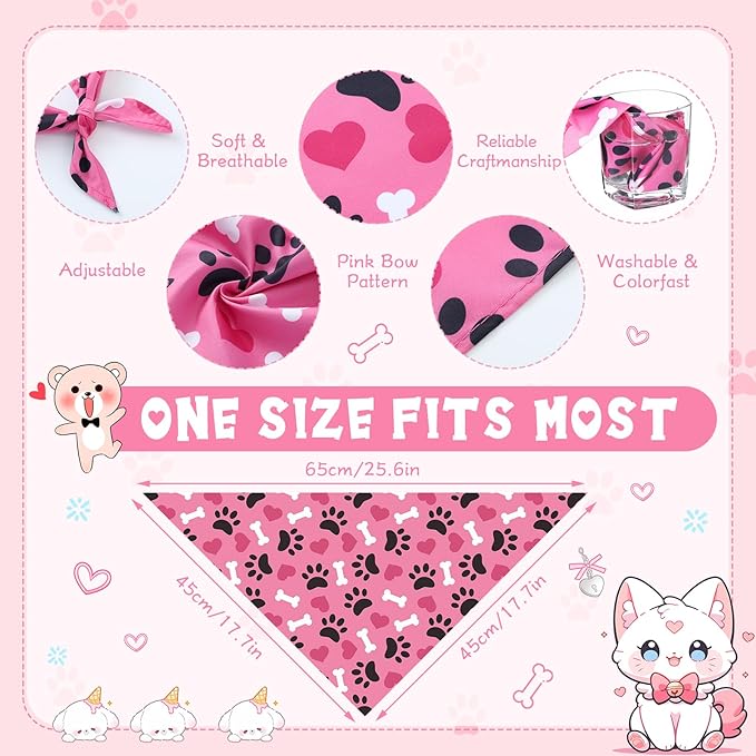 Kacctyen 200 Pcs Dog Bandanas Bulk Dog Paw Printed Pet Scarf Bibs Adjustable Washable Kerchief Daily Holiday Party Pet Costume Accessories Grooming Supplies for Small to Large Cats Dogs