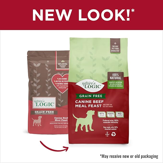 Nature's Logic Grain-Free Dry Dog Food - All-Natural, High Protein, No Synthetic Vitamins/Minerals - Gluten Free - Supports Healthy Digestion - All Breeds & Ages - Beef Meal Feast, 25lbs