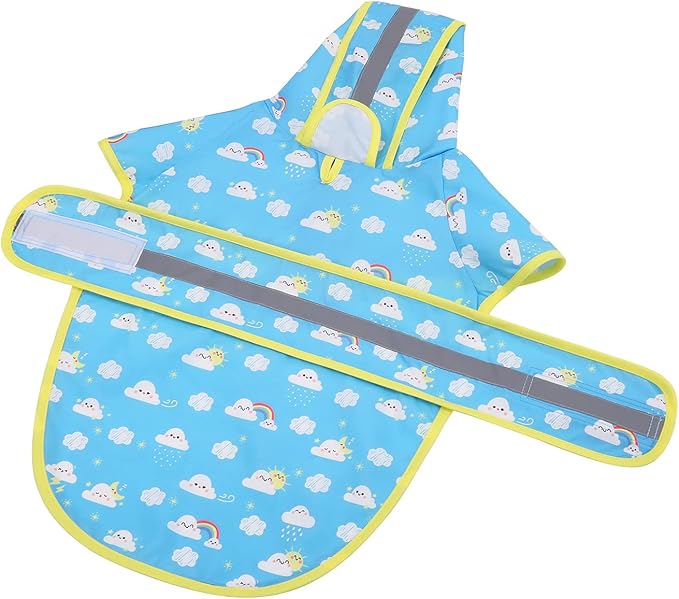HDE Dog Raincoat Jacket Reflective Adjustable Hooded Pet Poncho Rain Coat with Leash Hole for Small to X-Large Dogs Cartoon Storm - L