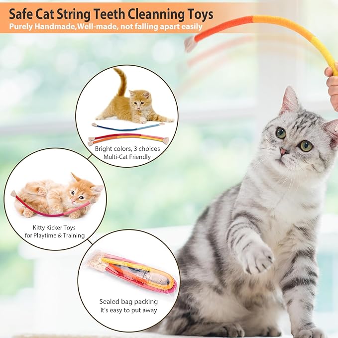 Retro Shaw Cat Toys Chew Rope, 3Pcs Catnip Kitten Toys for Indoor Cats Kitty, Safe Kitten Teething Chew Toy Cat Nip Kicker String for All Breeds 23.6 Inches