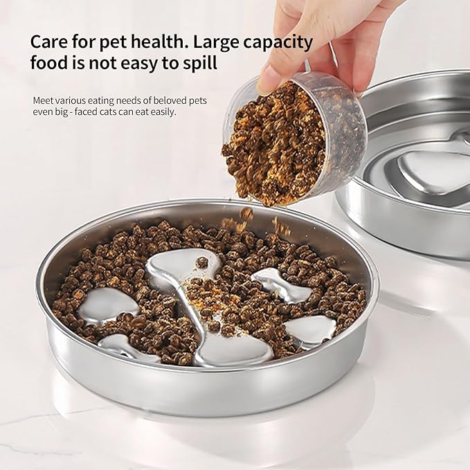 PAKEWAY Slow Feeder Dog Bowls, 304 Stainless Steel Pet Slow Food Bowl, Dog & Cat Food Bowl - Anti-Choking and Vomiting, Easy to Clean, Large Capacity, Non-Slip Base