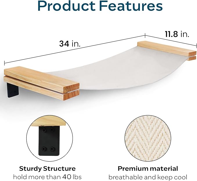 Cat Wall Hammock | Cat Shelves for Wall | Bridge, Shelf and Perches | Modern Wall Furniture for Indoor Cats | Mounted Hammock Bed for Sleeping, Playing, and Lounging.