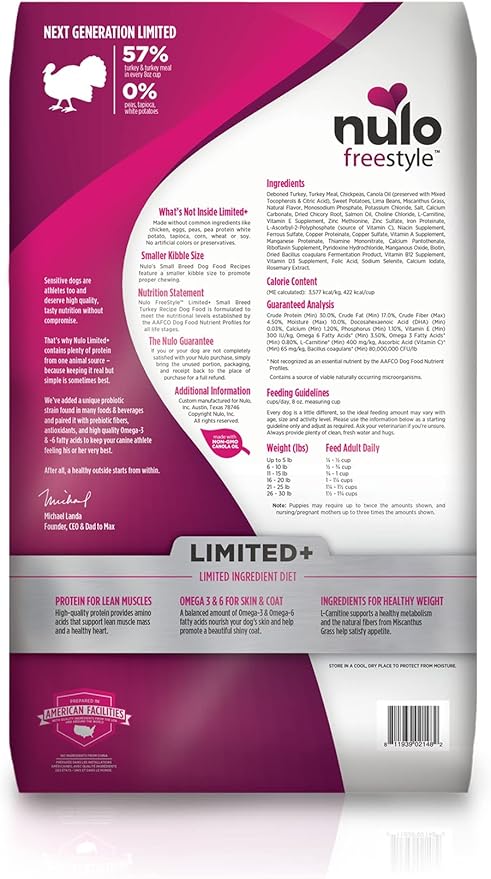 Nulo Freestyle Limited Ingredient Small Breed Food, High-Protein Turkey Recipe, Grain-Free Natural Dry Dog Food for Adult Dogs & Puppies with Food Sensitivities, Single Animal Protein, 14 lb Bag