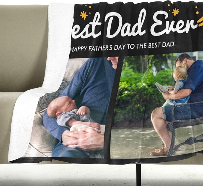 Personalized Dad Blanket, Custom Blanket with Photo, Customized Photo Blankets, Customizable Blankets, Personalized Birthday Gifts for Dad, Baby, Kid, Family