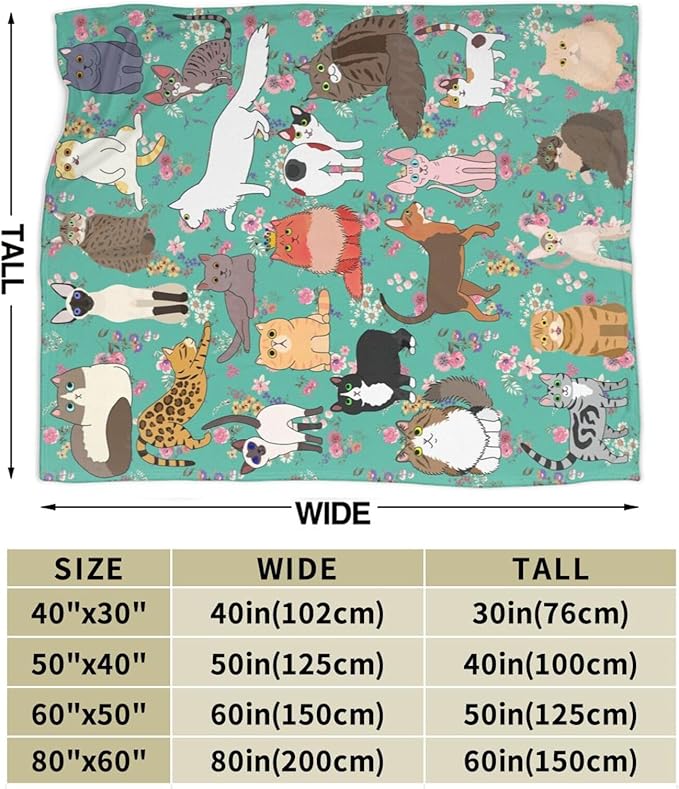 Cat Gifts Blanket 60"X50" Bed Throw Blanket Soft Lightweight Cozy Warm Blankets for Kids Teens Men Women