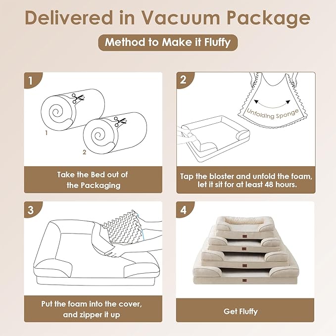 EHEYCIGA Orthopedic Dog Bed for Small Dogs, Waterproof Memory Foam Small Dog Beds with Sides, Non-Slip Bottom and Egg-Crate Foam Medium Pet Couch Bed with Washable Removable Cover, Beige