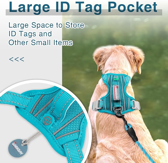 BARKBAY Dog Harness No Pull with ID Tag Pocket - Heavy Duty, Reflective, Easy Control for Large Dogs(Ocean Blue,XS)