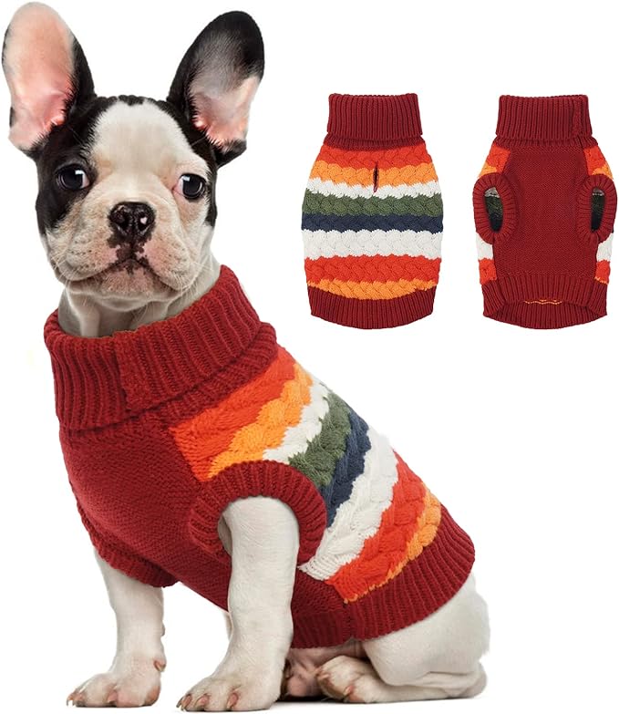 Kuoser Dog Sweater, Dog Sweaters for Medium Dogs Girl Boy, Classic Pet Knitted Sweatshirt Warm Pullover, Puppy Holiday Sweater Winter Clothes for Christmas Thanksgiving Outfit, Red M