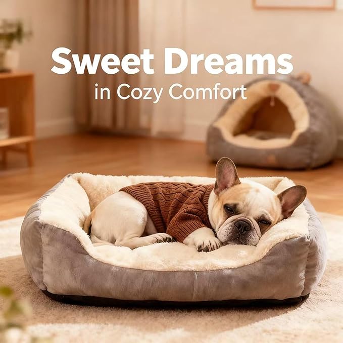 Medium/Large Dog Sweater, Warm Dog Winter Coat w/Sleeves, Comfortable High Neck Premium Dog Clothes for Bulldog-Best for Holidays, Daily Walks L Brown