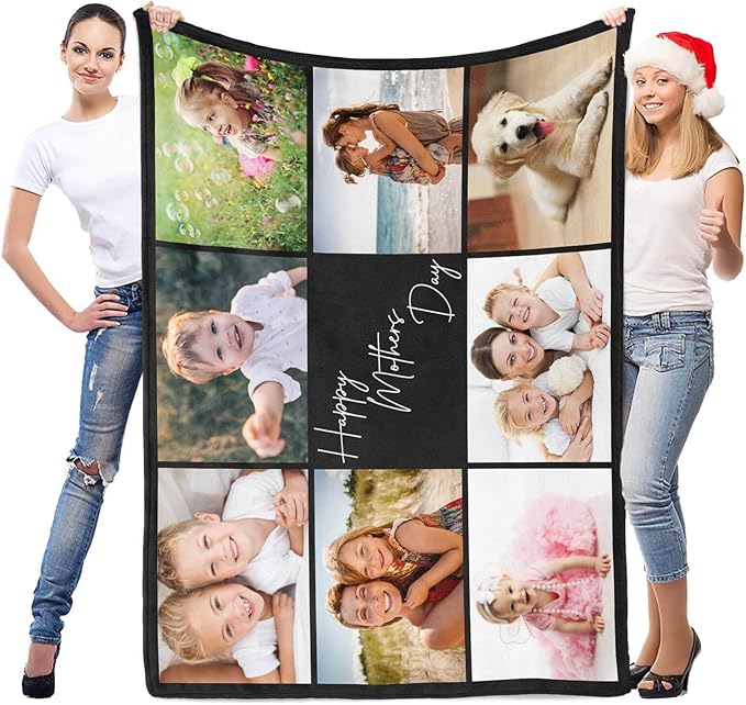 Personalized Blanket with Photo, Custom Blanket, Customized Picture Blankets, Customizable Photo Blankets, Personalized Mothers Day Birthday Gifts for Mom, Baby, Kid, Family