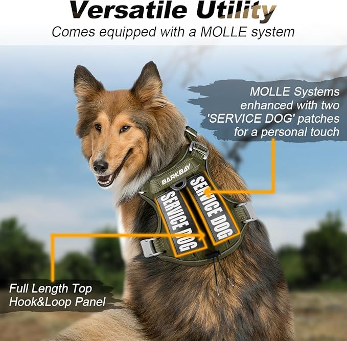 BARKBAY Service Dog Vest Tactical Dog Harness Medium Large Sized Dog Tags Personalized No Pull Adjustable Harness Reflective K9 Working Training Easy Control Military MolleSystem(Army Green,XL)
