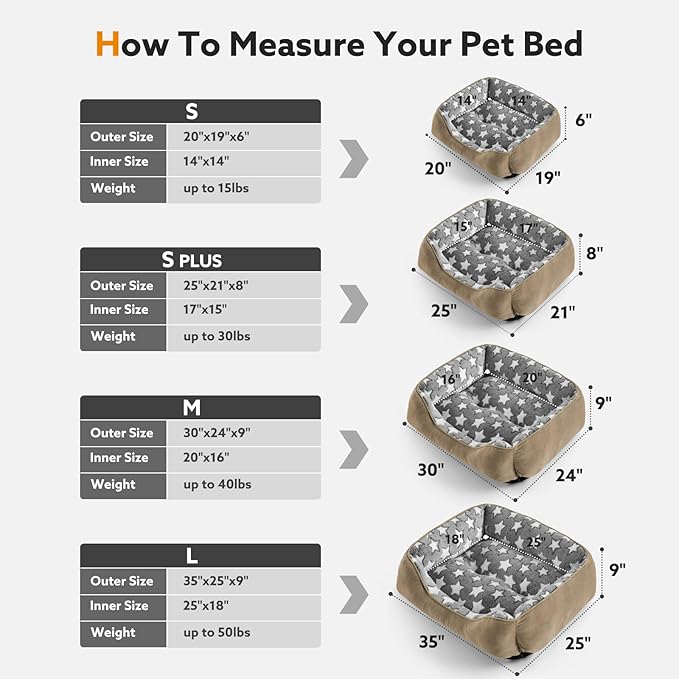 SIWA MARY Large Dog Bed - Rectangle XL, Washable, Non-Slip Bottom, L(35"x25"x9") Brown