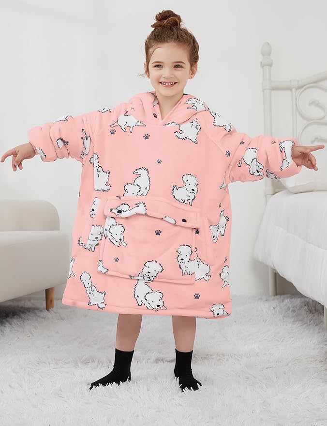 KFUBUO Wearable Blanket Hoodie for Kids Toddlers Sherpa Blanket Sweatshirt With Pocket Cute Dog Hoodies 2-6 Year Old Girl Boy Birthday Gifts