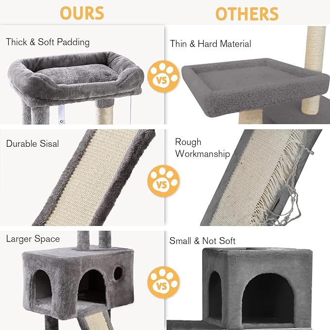 SHA CERLIN Cat Tree 36 Inches Cat Tower with Hammock, Sisal Scratching Post for Indoor Kittens, Small Room, Grey