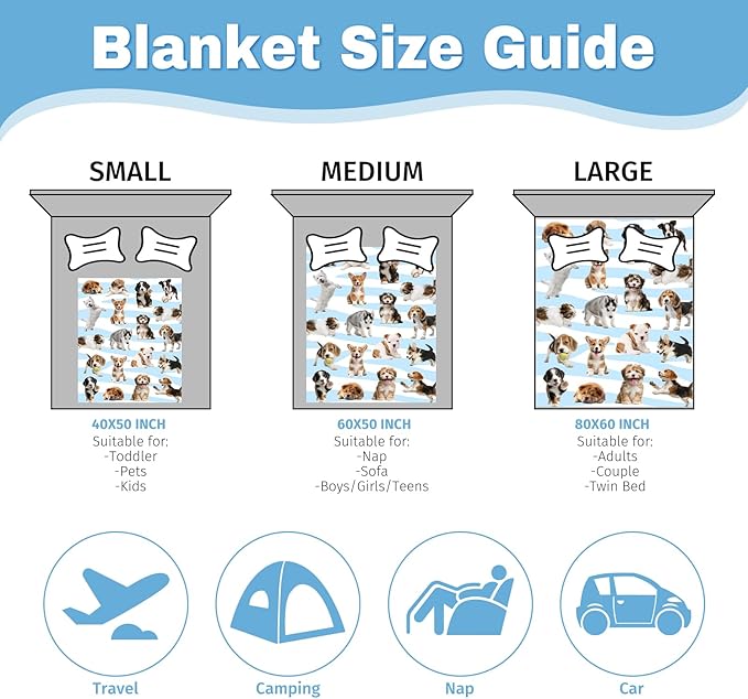 Dog Blanket for Girls Boys, Soft Flannel Fleece Throw Gifts, Lightweight Cozy Cute Puppy Decor Blanket 40"x50"