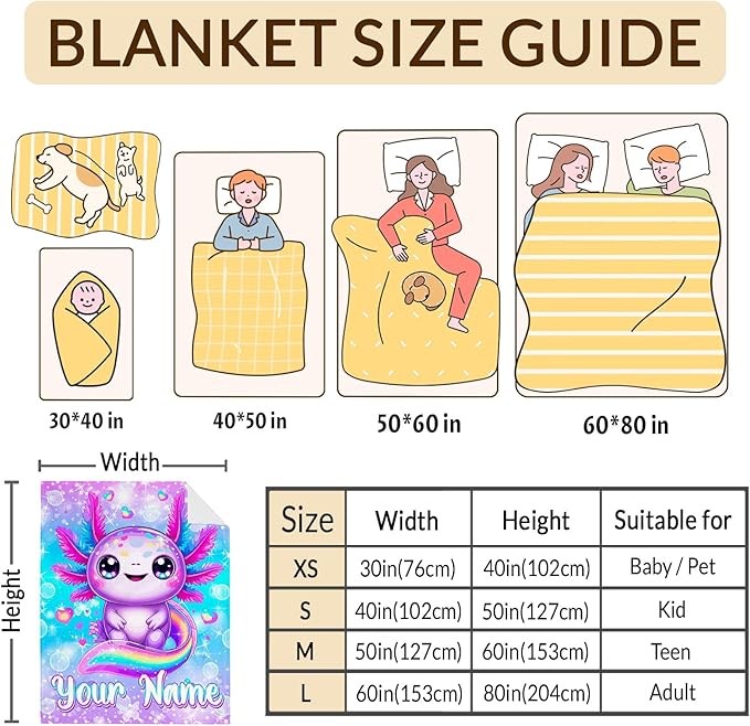 Girls Personalized Blanket Gift Custom Throw for Kids Teens, 50x60 Inches Lightweight Cozy Cute Animal Throw Blankets for Sofa Couch Bed Travel